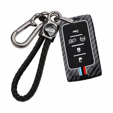 Imagem de ontto Capa de chave de carro para controle remoto inteligente para Jeep Grand Cherokee Wagoneer 2021 2022 2023 2024 2025 metal e silicone porta-chaves antiarranhões, 5 botões azul-vermelho tiras