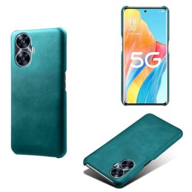 Imagem de Capa para OPPO Realme C55,Proteção contra quedas,Casca de volta de cor sólida simples,Design de couro de imitação de plástico-Green