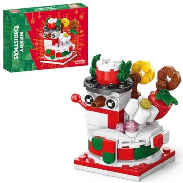 Imagem de Eqkasio Blocos de empilhamento de Natal compatíveis com Lego Conjunto de blocos de montar de bolo de boneco de neve de Natal, caixa de presente de ano novo, presentes de aniversário para crianças de 6