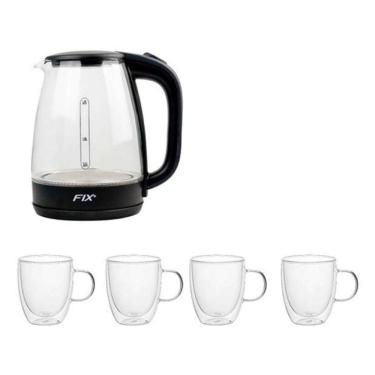 Imagem de Jarra Elétrica Vidro Transp. Led 1,8L + 4 Caneca Duplo 350ml