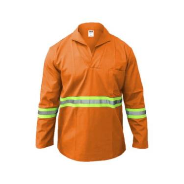 Imagem de Camisa Brim Manga Longa Sem Botão Com Refletivo - EQUIVALE, P, Laranja