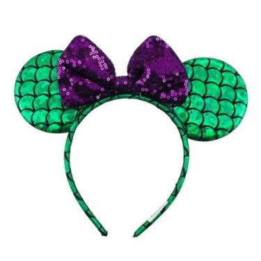 Imagem de Tiara Verde Laço Roxo Orelhas Minnie Sereia Ariel - Disney