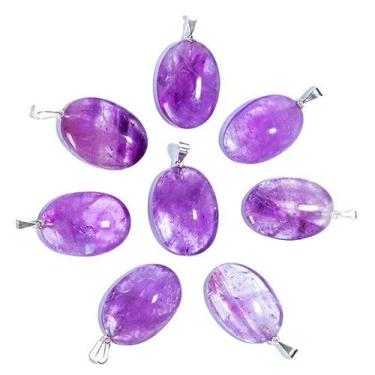 Imagem de 50 Pingentes Cabochão de Ametista Natural com Pino em Banho de Prata -