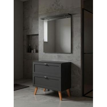 Imagem de Gabinete para Banheiro com Tampo e Espelho com Led 80cm Retro Mdf Graf