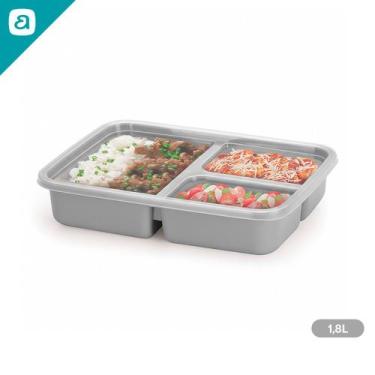 Imagem de Marmita 3 Divisórias 1,8L Pote com Tampa Alimentos Microondas Freezer 