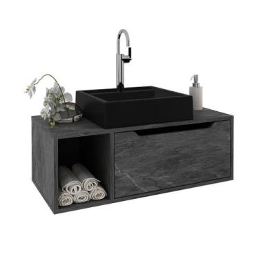 Imagem de Balcão Gabinete para Banheiro Suspenso 80cm com 1 Porta e Nicho MDP Ma