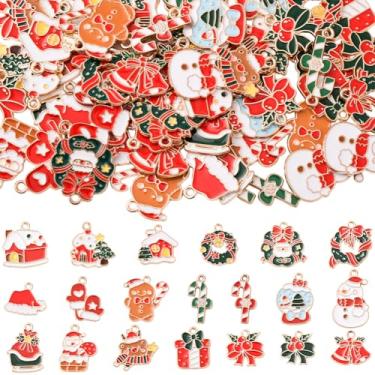 Imagem de SUNNYCLUE 1 caixa com 20 estilos, 80 peças, pingentes de Natal esmaltados de Natal, pequenos e fofos, liga metálica, tema de inverno, boneco de neve, sinos, pingente para fazer joias, colar faça você