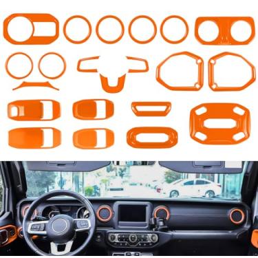Imagem de Bonbo 21 peças de acessórios interiores de carro - ventilação de ar condicionado, volante, luz de leitura e alto-falante de teto etc. Serve para Jeep Wrangler JL JLU e Gladiador JT 2018-2023 (laranja)