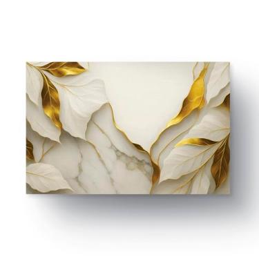 Imagem de Quadro Tela Canvas Folhas Brancas E Douradas Luxo 90x60cm