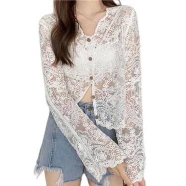Imagem de Cardigans Para Mulheres Reino Unido, Senhoras Floral Renda Bolero Encolhe Os Ombros Tops Curtos Elegante Cardigan De Manga Curta Aberto Frente Transparente Encolhe Os Ombros Tops Jaq, White, S