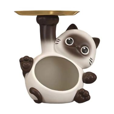 Imagem de Baoblaze Bandeja de armazenamento de estatueta de gato, porta-chaves, decoração de mesa, escultura de animal engraçado, prato de doces para escritório,