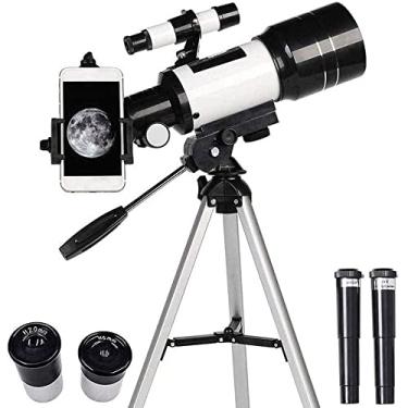 Imagem de Telescópio para iniciantes em astronomia - 70 mm de abertura 300 mm telescópio refrator astronômico portátil de viagem com tripé