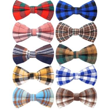 Imagem de PET SHOW Pacote com 10 gravatas borboleta xadrez para cães grandes e médios, coleira deslizante, amuletos clássicos, laço, festas de casamento, acessórios para cuidados com animais de estimação