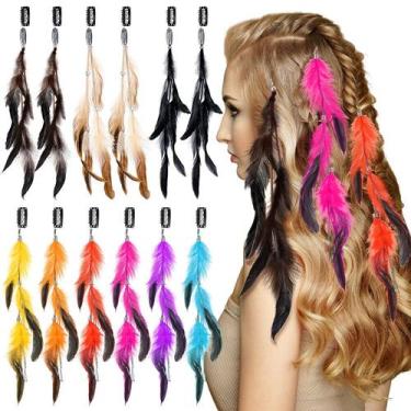 Imagem de Extensões de cabelo de penas Geyoga para mulheres, 12 peças com clipe