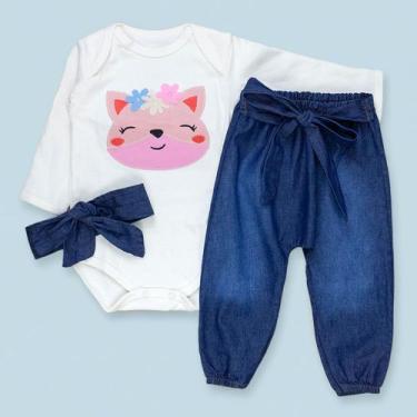 Imagem de Conjunto para Bebê Body e Calça Jeans Bordado 3D Raposa - Era Uma Vez,
