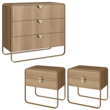 Imagem de Comoda 02 Mesas De Cabeceira Organica Artesano Hanover Dourado