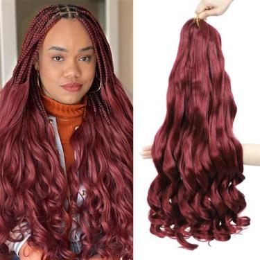 Imagem de Braiding Hair WIPPORYA Burgundy French Curl 24 polegadas, pacote de 10