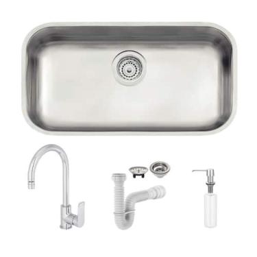 Imagem de Cuba Tramontina Lavínia 56x34 94024102 Inox Acetinado + Torneira Deca 