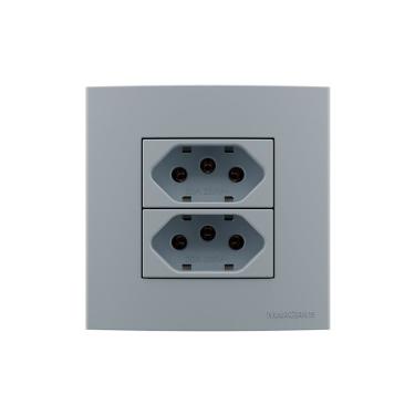 Imagem de Placa para Móveis 80x80 com Tomada Dupla MarGirius Sleek Colors 2P+T 20A Cinza