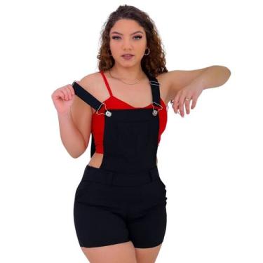 Imagem de Jardineira feminina short curto com bolsos e ziper lateral PP P M - Ma