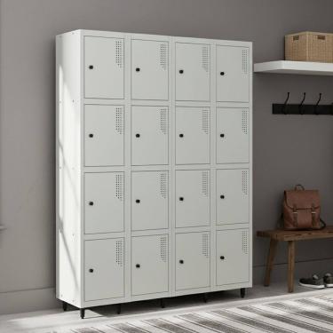 Imagem de Armário Roupeiro Locker Guarda-volume de Aço 16 Portas Pequenas com Fecho para Cadeado Vestiário Cinza