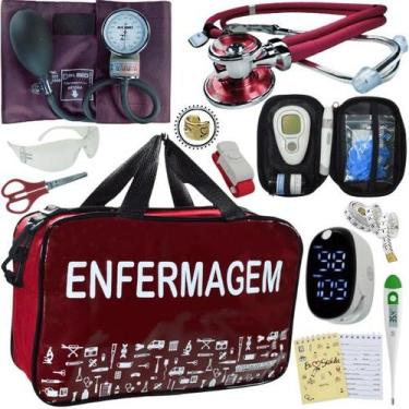 Imagem de Kit Bolsa Aparelho de Pressão Esfigmomanômetro Medidor Completo Enferm