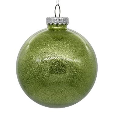 Imagem de Vickerman Enfeite de Natal com bola transparente de 15 cm com interior de glitter Celadon Este item vem com 4 ornamentos por unidade.