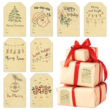 Imagem de JOETMAE Etiquetas de presente de Natal, 160 etiquetas de Natal Kraft com 8 designs, etiquetas autoadesivas de nome de Natal para presentes, caixas, bolsas e envelopes
