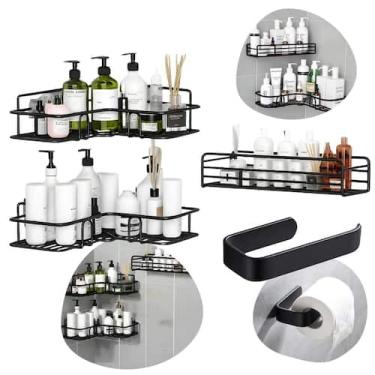 Imagem de Kit 4 Prateleiras Porta Shampoo De Canto Com Adesivo Saboneteira Papel