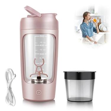 Imagem de Garrafa elétrica de shaker de proteína, sem BPA, garrafas de liquidificador, misturador portátil de vórtice recarregável de 650 ml, copo de agitação automática, caneca de mistura para café (Rosa)