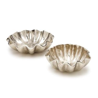 Imagem de Two's Company Silver Waves Conjunto de 2 bandejas decorativas redondas para servir - alumínio reciclado
