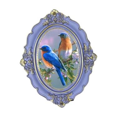 Imagem de WeiLaiKeQi Moldura oval vintage para fotos, porta-retratos retrô com gancho, suporte para cartões de mesa, suporte para colagem, quarto, escritório, casamento, Azul