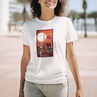Imagem de Camiseta Feminina T-shirt Em Algodão Branca Estampada Paris