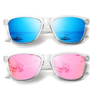 Imagem de Óculos de sol femininos polarizados modernos retrô para compras, viagens, pacote com 2, Lente azul gelo + lente rosa