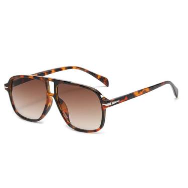 Imagem de Óculos de Sol Femininos com Ponte Dupla, Lentes Transparentes com Degradê Oceano, Proteção UV400, Rebites e Design Esportivo ao Ar Livre (Corrida, Ciclismo e Estampa de Leopardo)