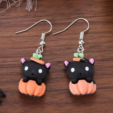 Imagem de 5 peças de brincos de Halloween para mulheres, abóbora, fantasma, gato, roupas de Halloween, acessórios de bijuteria, 2inch, Liga de aço, Sem pedra preciosa