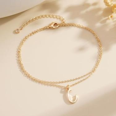 Imagem de Tornozeleiras banhadas a ouro 14K para mulheres - tornozeleira de aço inoxidável A-Z com pingente de símbolo inicial de A-Z, hipoalergênica, impermeável, aniversário, Natal, mãe, avó, 7, Latão, Sem
