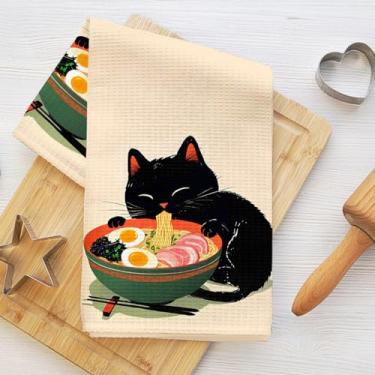 Imagem de Toalhas de cozinha de gato estilo japonês, toalhas de mão de banheiro de microfibra macias e absorventes, toalhas de prato de ramen para cozinha, banheiro, casa de fazenda, casa, presentes para