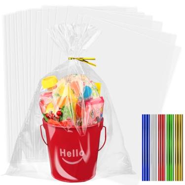 Imagem de Yeumk Sacos de celofane sacos plásticos transparentes de 30,5 x 40,6 cm com laços torcidos para embalagem de brindes de festa (transparente - 12 x 16 polegadas - 100 peças)