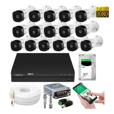Imagem de Kit 16 Câmeras Multi Hd Intelbras 1220b 1080p 2mp Dvr 16 Canais Com Hd 2tb