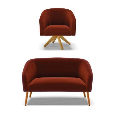 Imagem de Kit 1 Sofá Namoradeira E 1 Poltrona Stella Bouclê Base De Madeira Ma30 - D'rossi Cor Terra