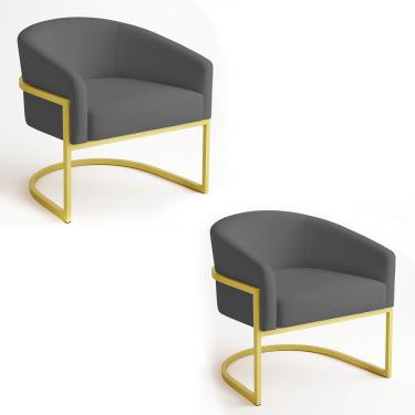 Imagem de Poltrona Sala Decorativa Industrial Dourada Kit 2 Arielle Suede Grafite D03 - D'Rossi
