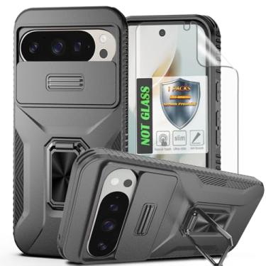 Imagem de Capa para Pixel 9 Pro XL, com capa de lente de câmera deslizante, protetor de tela HD, suporte de anel giratório de 360°, capa protetora à prova de choque de grau militar AYMECL para Google Pixel 9