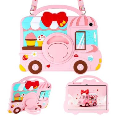 Imagem de VOFUOE Capa protetora de silicone macio para Samsung Galaxy Tab A9 Plus com alças de ombro e suporte giratório de 360° para Galaxy Tab A9+ 28 cm 2023 - Rosa