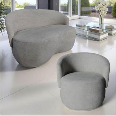 Imagem de Kit Namoradeira + Poltrona Decorativa Beatriz Orgânica Bouclé Cinza Cl