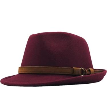 Imagem de Chapéu feminino masculino de feltro panamá jazz chapéu Manhattan estrutura aba curta retrô vinho fedora 55-58 cm