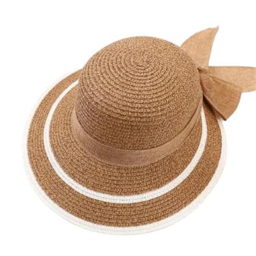 Imagem de Chapéu de sol feminino de aba larga grande com laço panamá para férias chapéu de palha casual 009 tamanho adulto