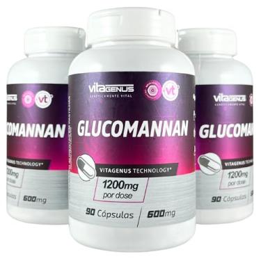 Imagem de Kit 3x Glucomannan 1200mg 90 Cápsulas Fibra Solúvel Formato Cápsula Vegetal VitaGenus