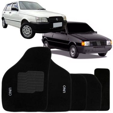 Imagem de Jogo de Tapete Automotivo Carpete Fiat Uno 1985 à 2007 Soft Logo Bordado Preto 5 Peças