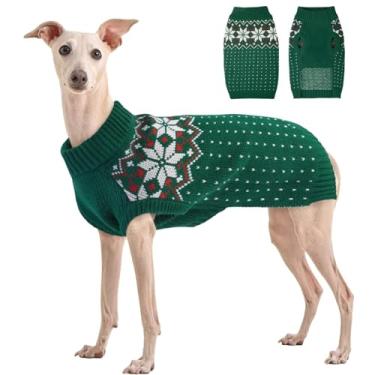 Imagem de Kuoser Suéter para cães e gatos, Natal, floco de neve, quente, malha, para cães, roupas macias para filhotes, casaco de inverno para cães, gola rolê, clima frio, pulôver para cães pequenos e médios e